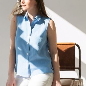 Vintage GAP sleeveless button up down blue linen denim top
